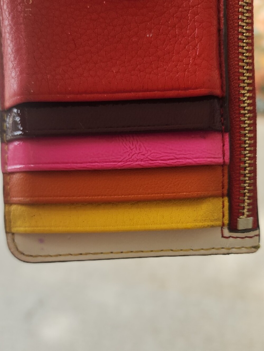 Tory Burch Red Multi Colorblock Leather Card Holder with Heart Charm - Picture 5 of 6